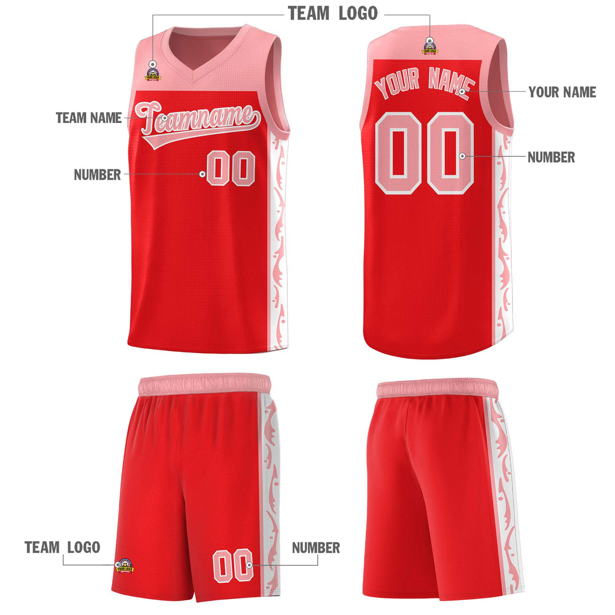 Custom Red Side Pattern Sports Uniform Basketball Jersey|KXKSHOP