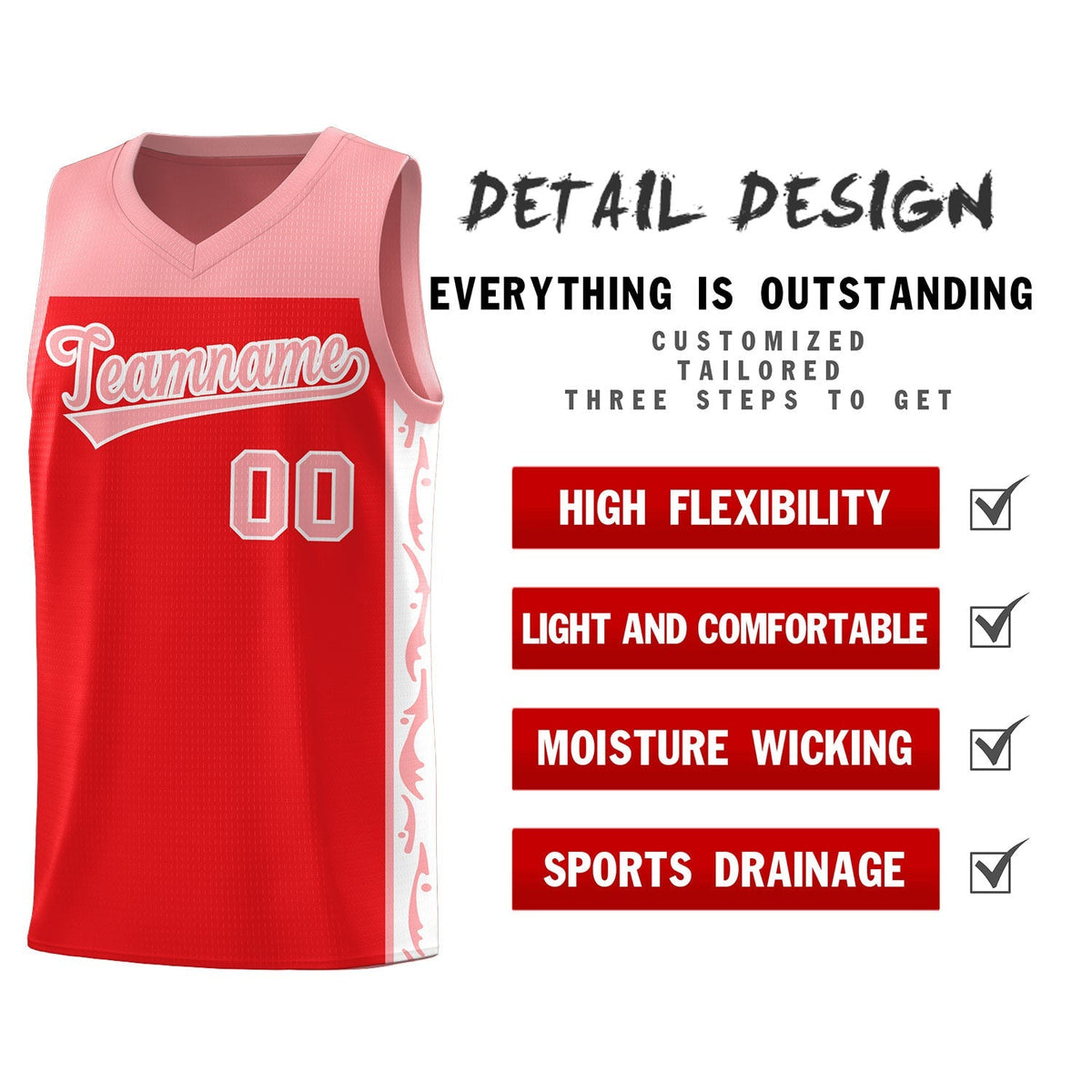 Custom Red Side Pattern Sports Uniform Basketball Jersey|KXKSHOP