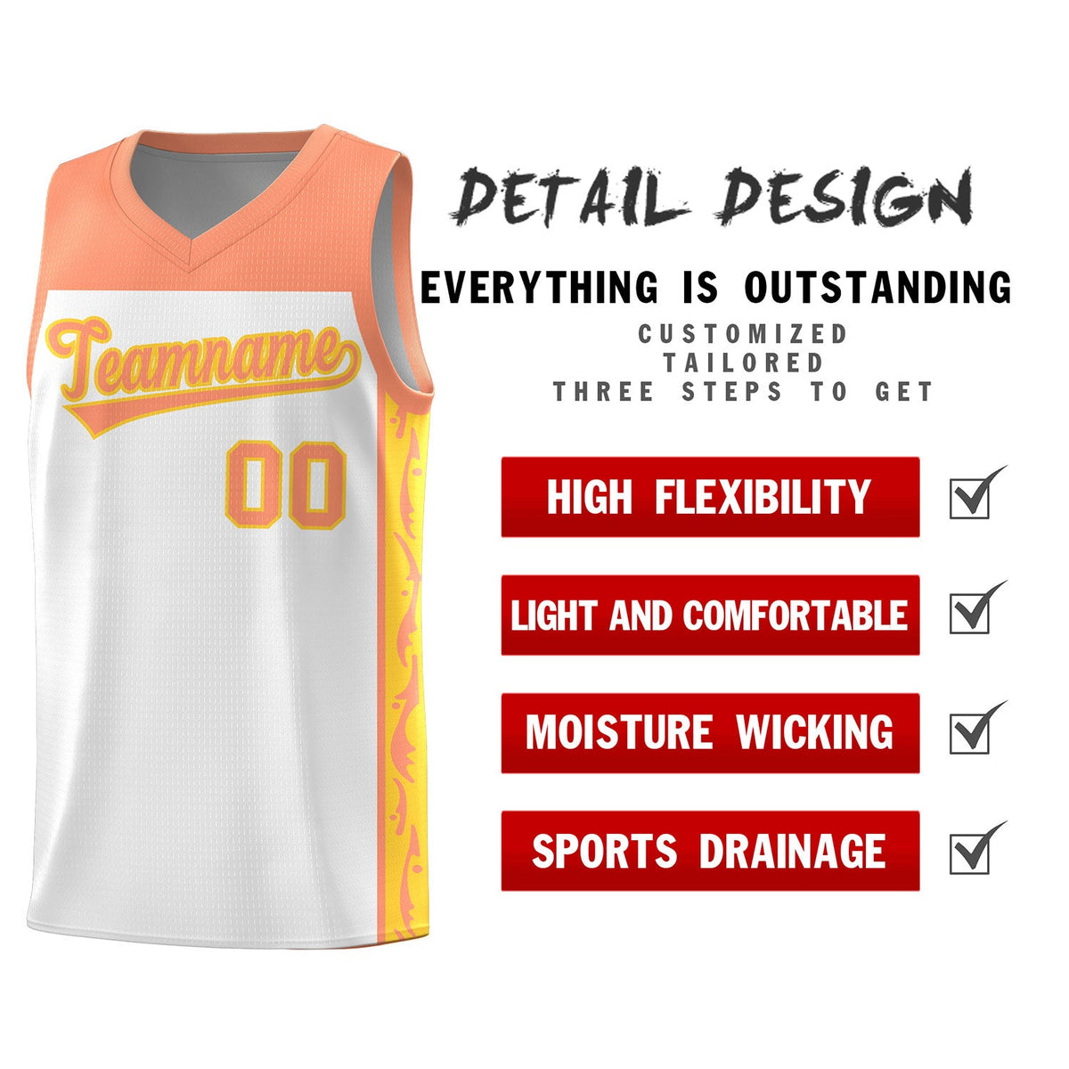 Custom White Side Pattern Sports Uniform Basketball Jersey|KXKSHOP