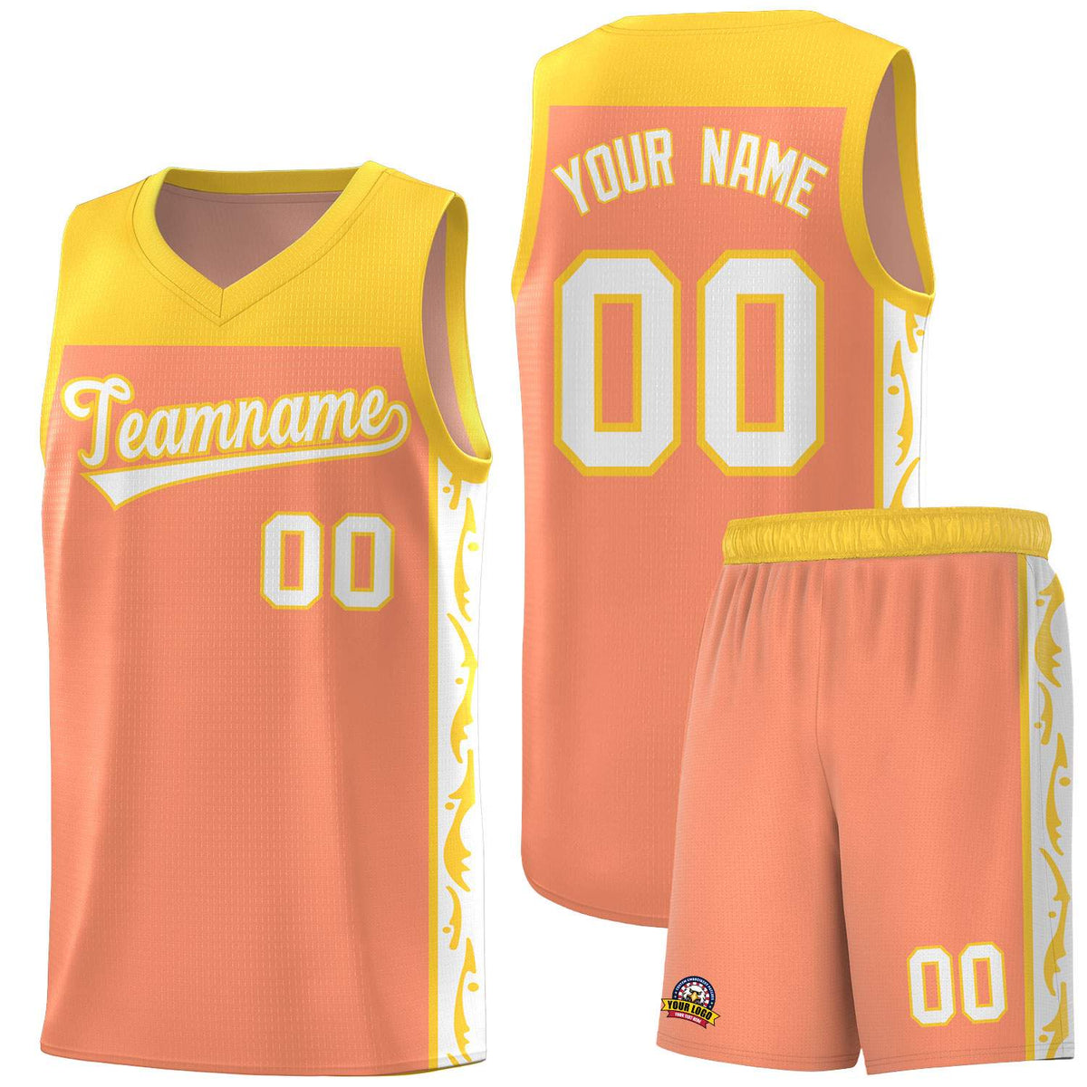 Custom Gold Orange Side Pattern Sports Uniform Basketball Jersey|KXKSHOP