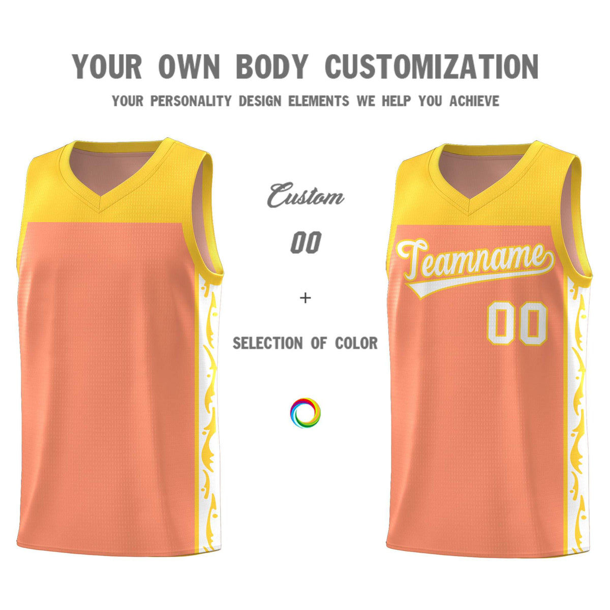 Custom Gold Orange Side Pattern Sports Uniform Basketball Jersey|KXKSHOP