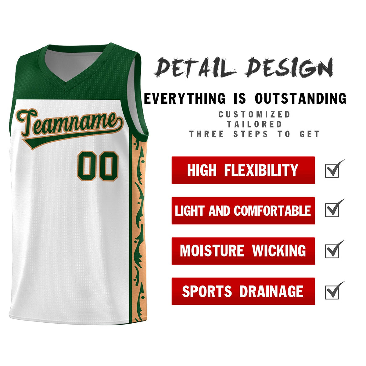 Custom White Side Pattern Sports Uniform Basketball Jersey|KXKSHOP