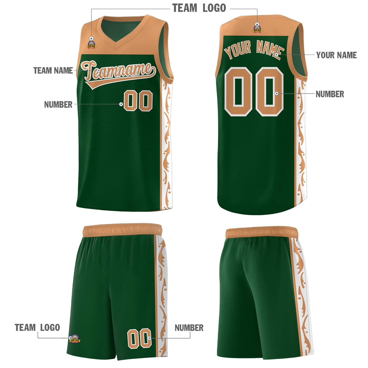 Custom Green Side Pattern Sports Uniform Basketball Jersey|KXKSHOP