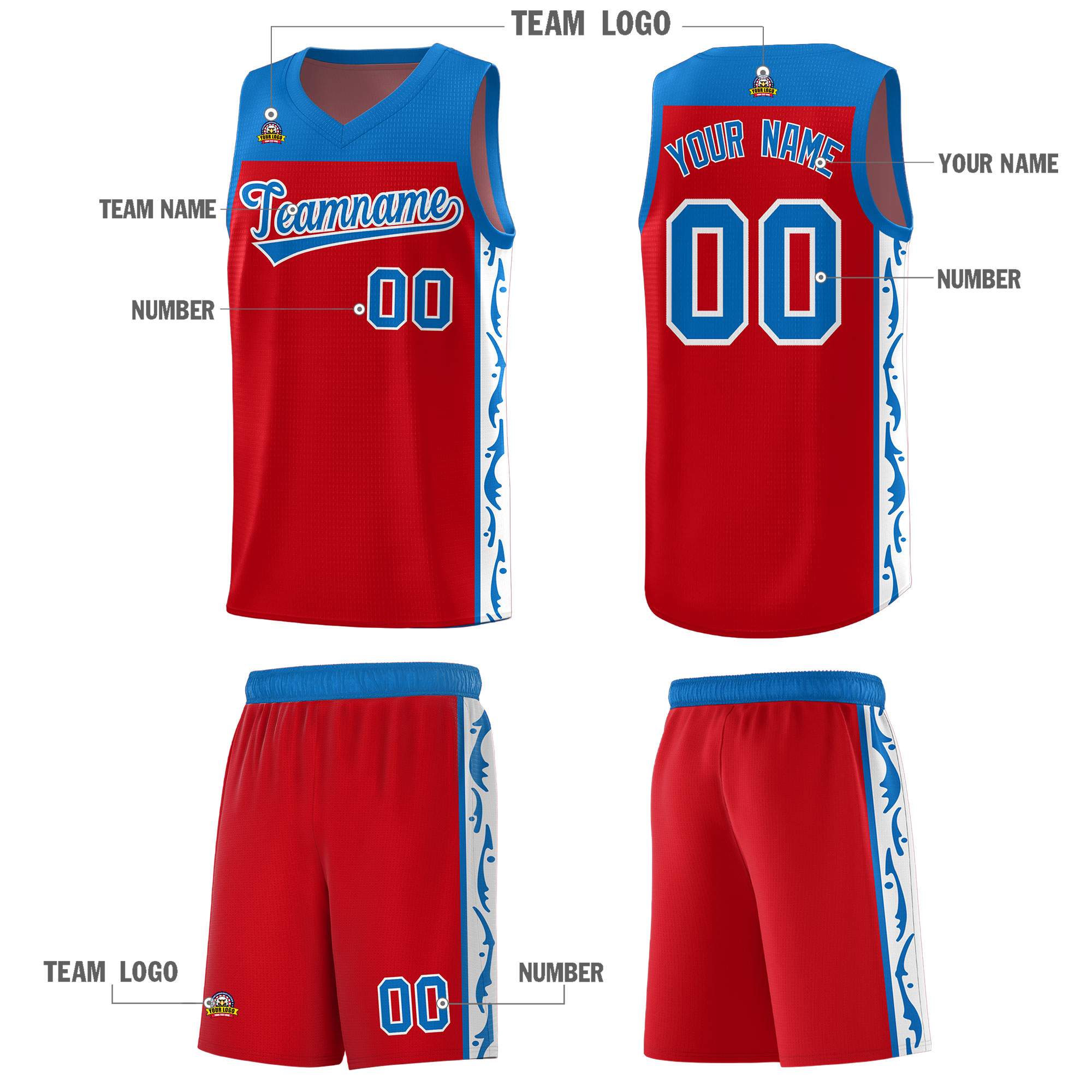 Custom Red Side Pattern Sports Uniform Basketball Jersey|KXKSHOP