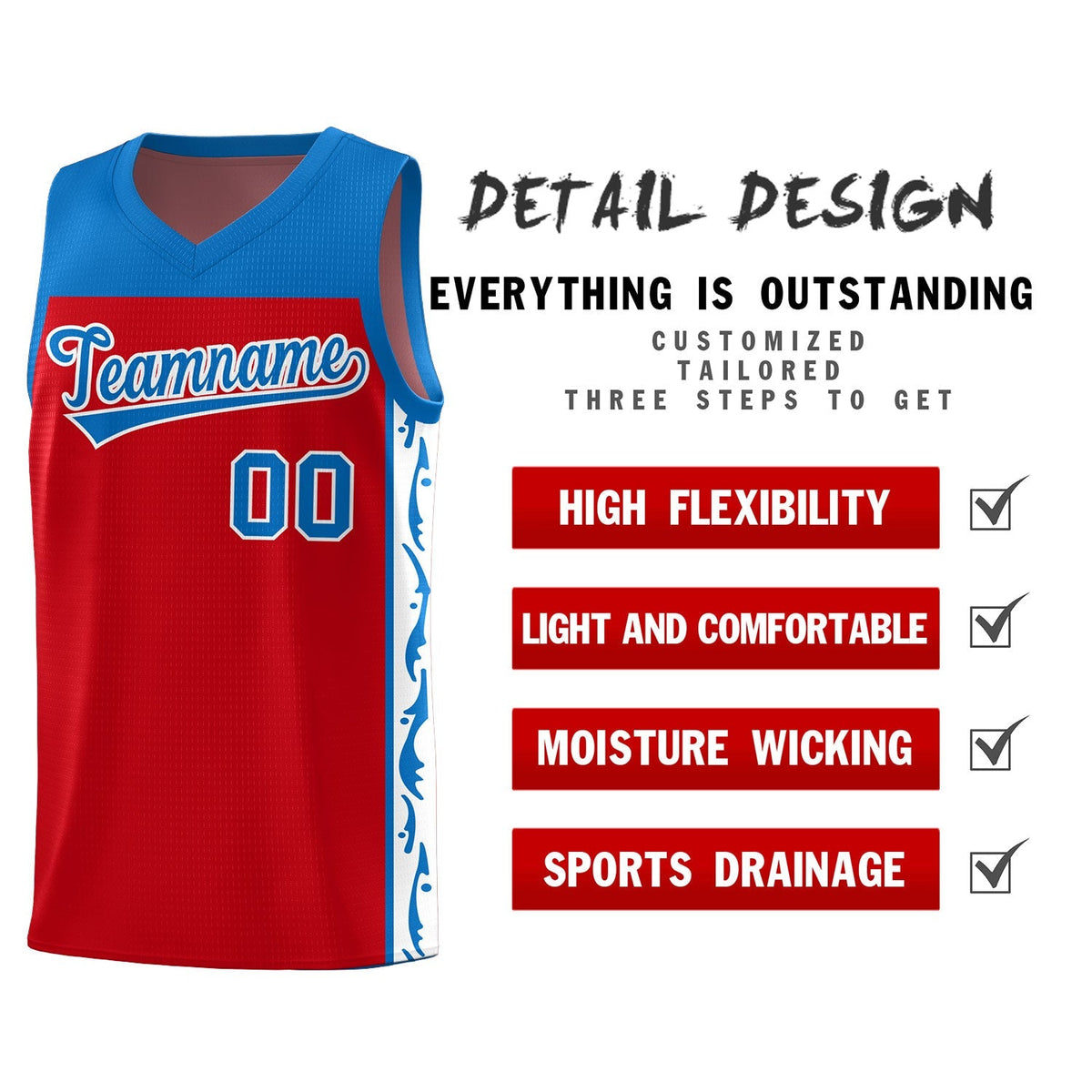 Custom Red Side Pattern Sports Uniform Basketball Jersey|KXKSHOP