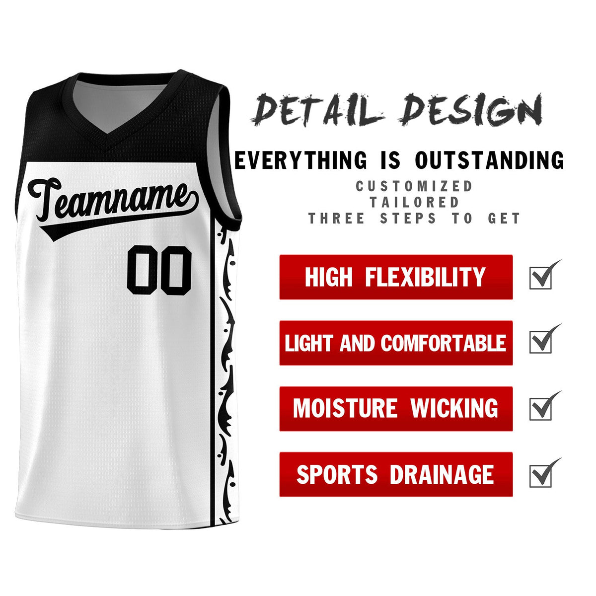 Custom White Side Pattern Sports Uniform Basketball Jersey|KXKSHOP