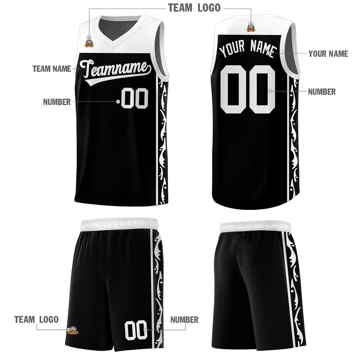 Custom Black Side Pattern Sports Uniform Basketball Jersey|KXKSHOP