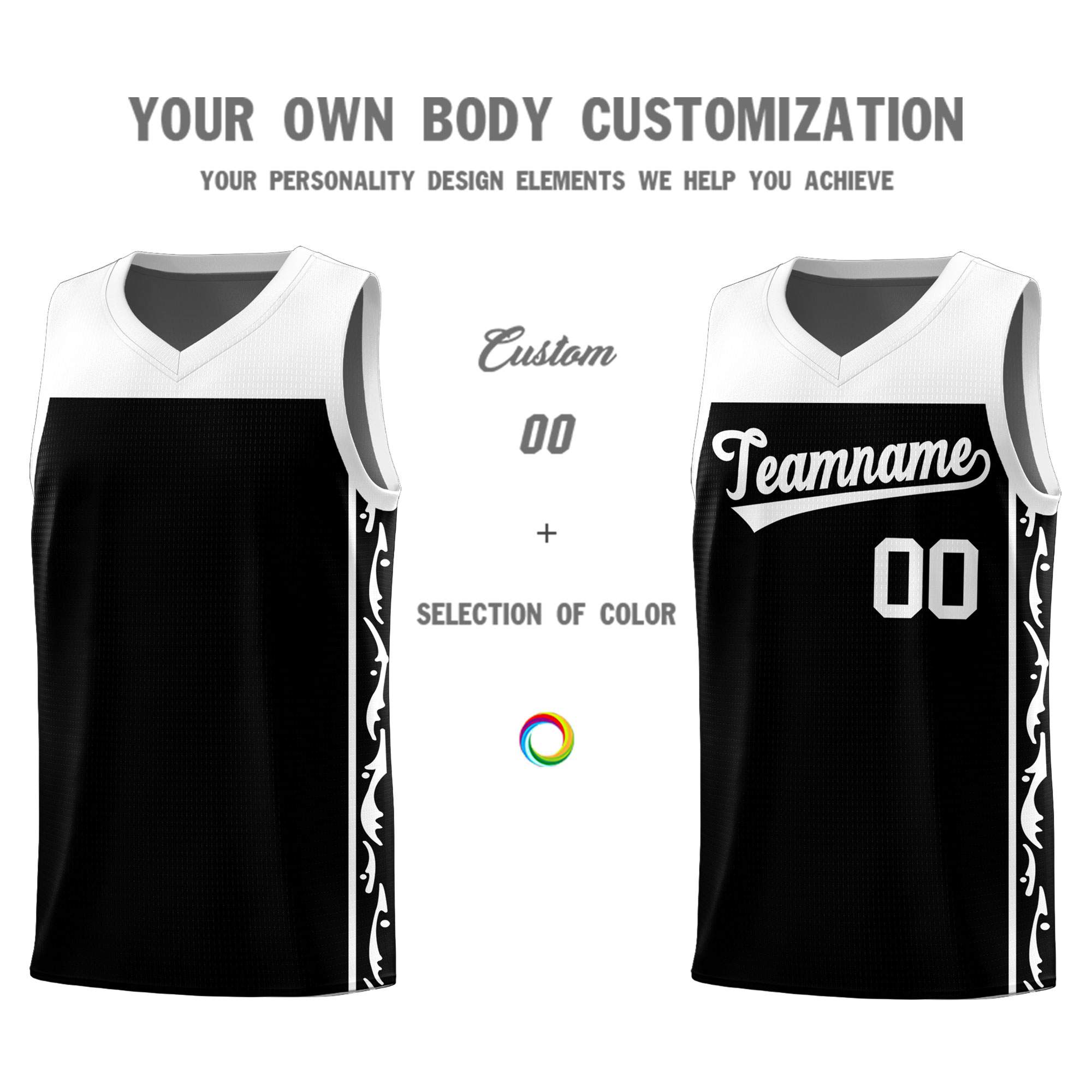 Custom Black Side Pattern Sports Uniform Basketball Jersey|KXKSHOP