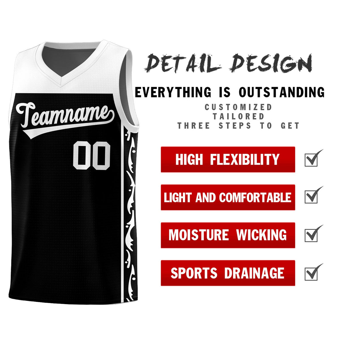 Custom Black Side Pattern Sports Uniform Basketball Jersey|KXKSHOP