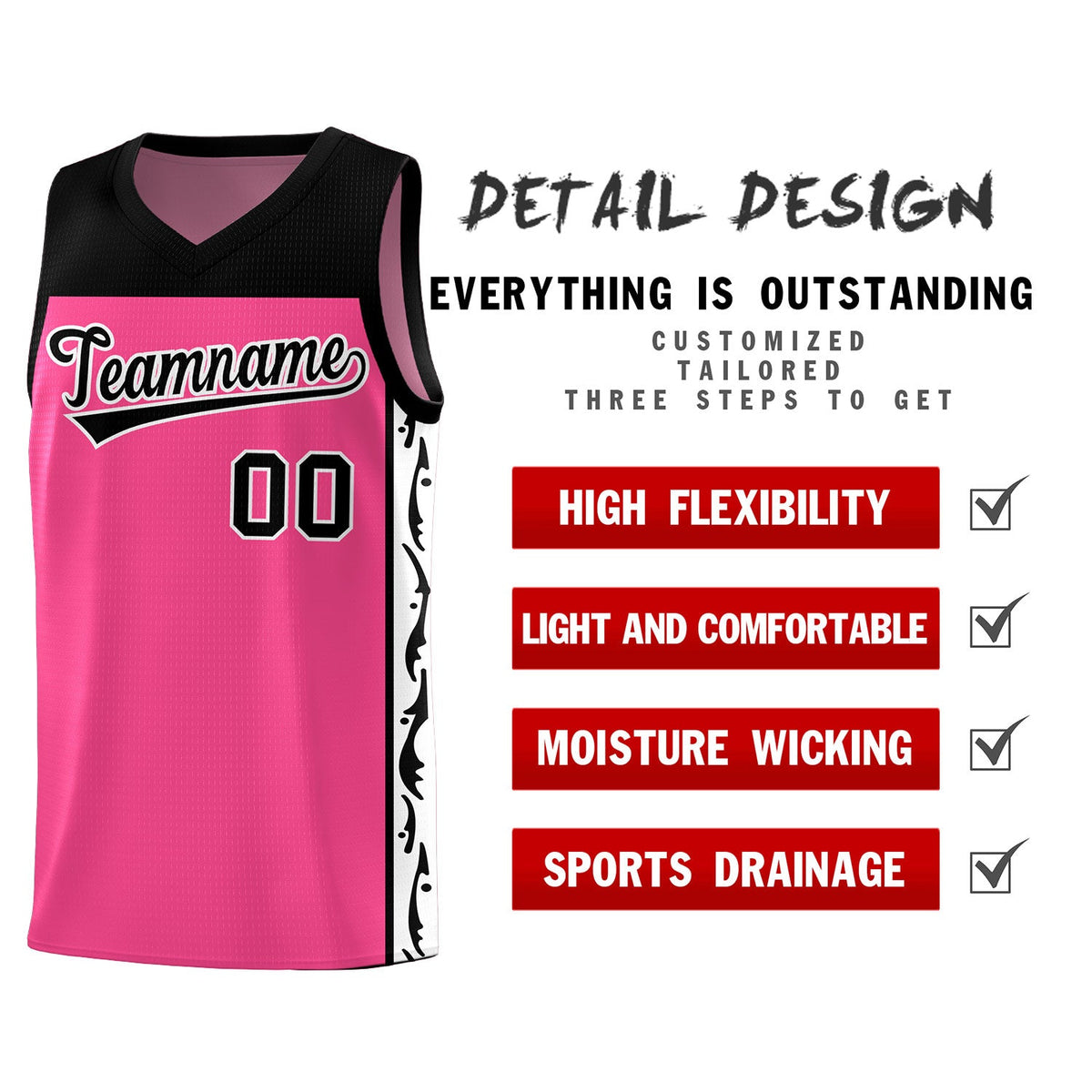 Custom Pink Side Pattern Sports Uniform Basketball Jersey|KXKSHOP