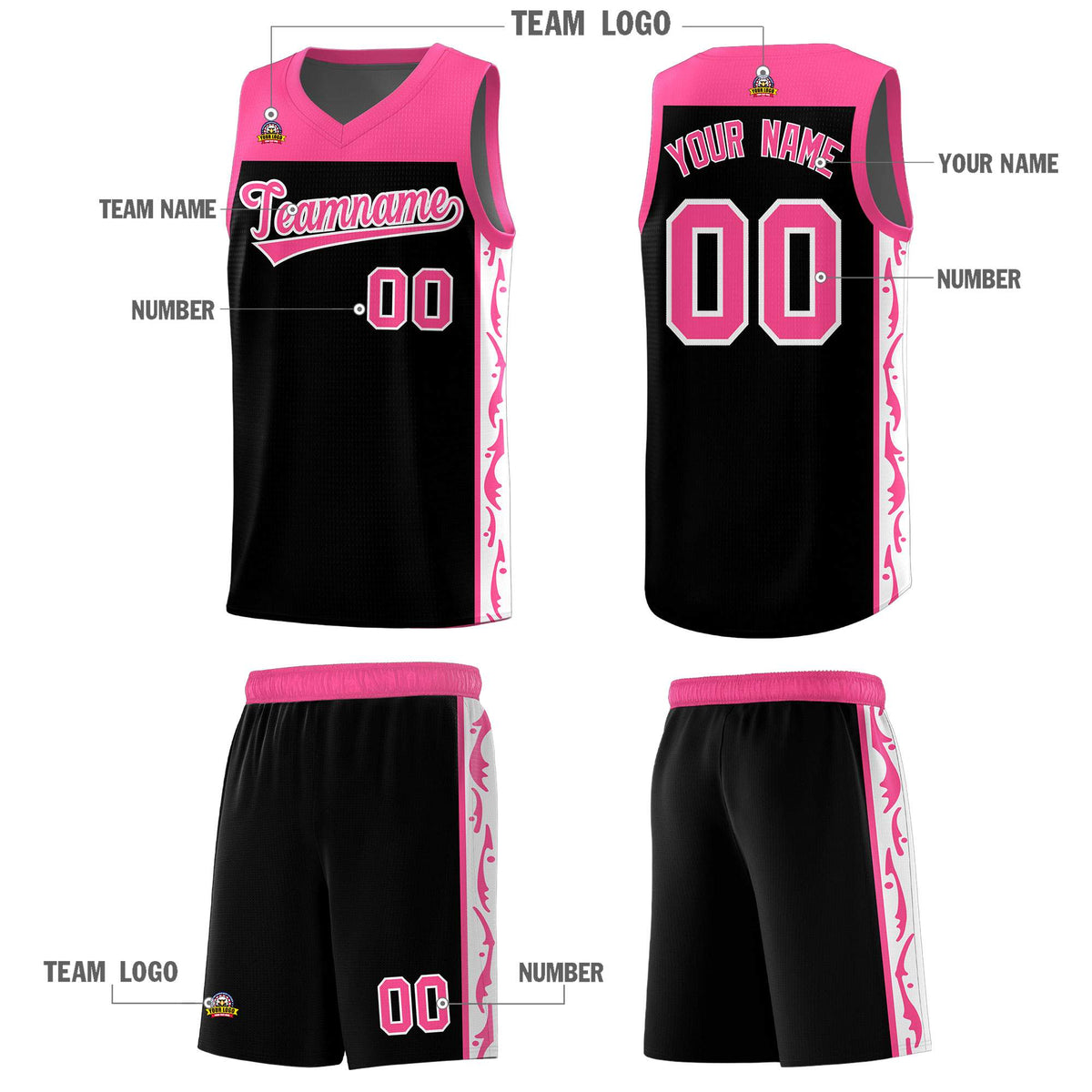 Custom Black Side Pattern Sports Uniform Basketball Jersey|KXKSHOP