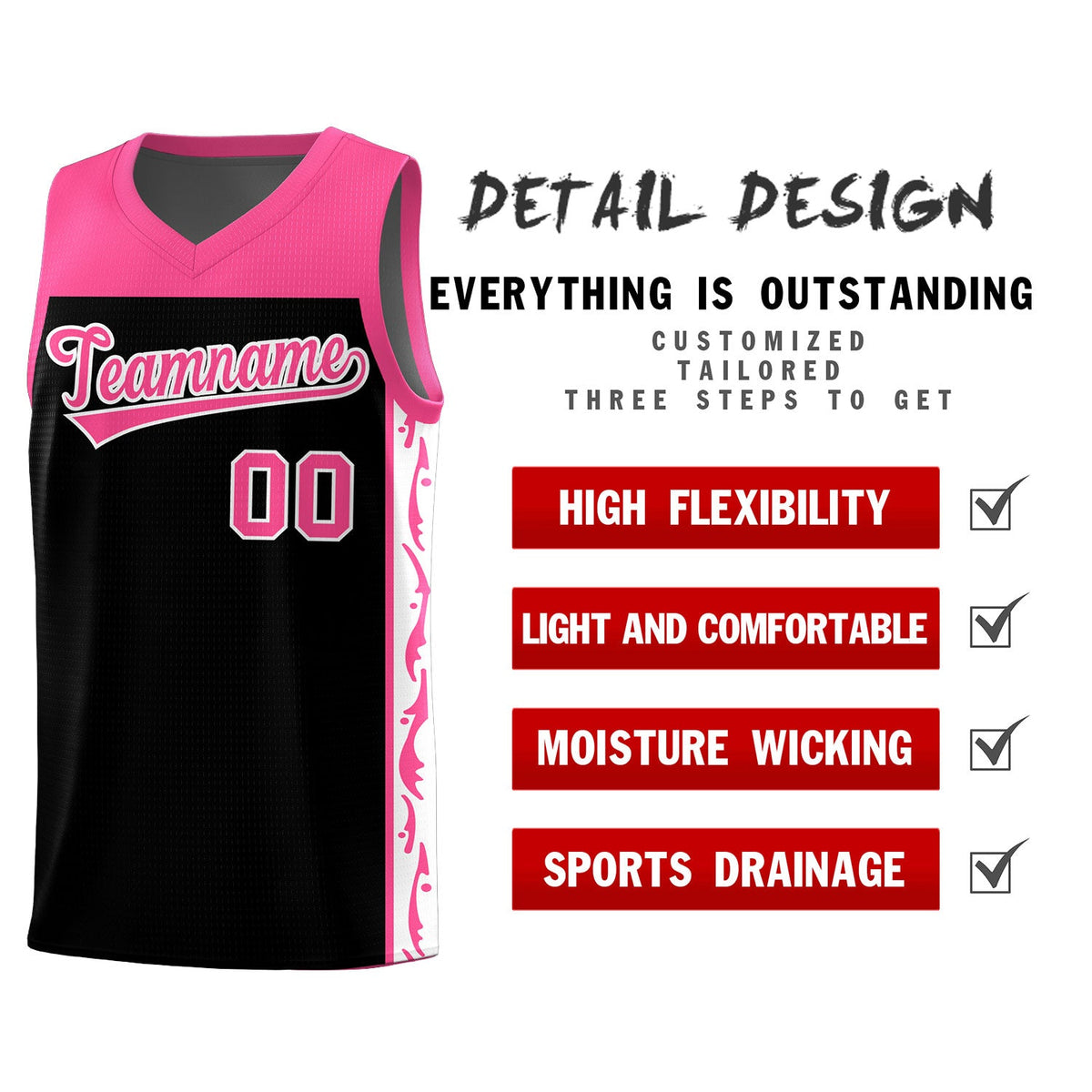 Custom Black Side Pattern Sports Uniform Basketball Jersey|KXKSHOP
