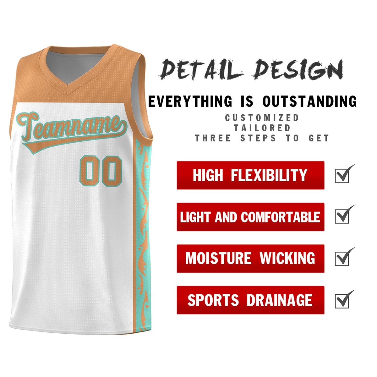 Custom White Side Pattern Sports Uniform Basketball Jersey|KXKSHOP