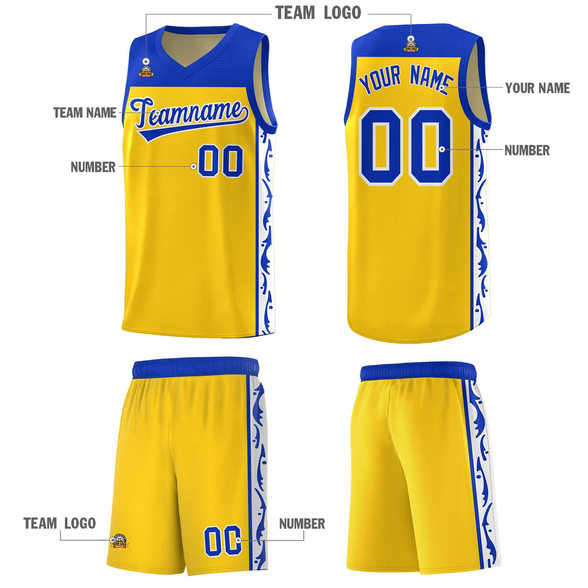 Custom Gold Side Pattern Sports Uniform Basketball Jersey|KXKSHOP
