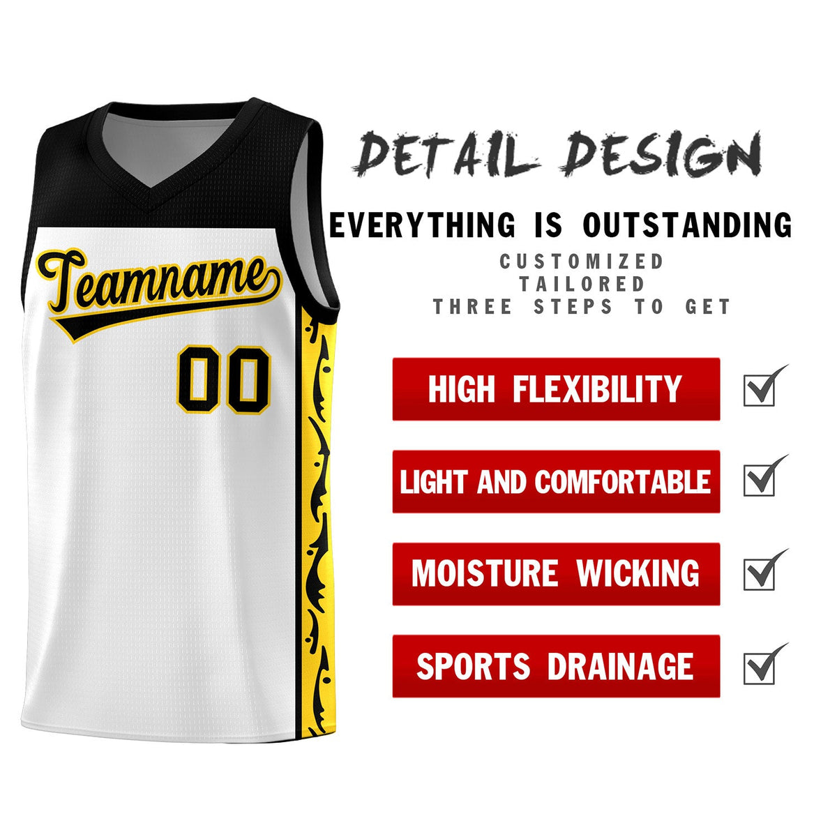 Custom White Side Pattern Sports Uniform Basketball Jersey|KXKSHOP