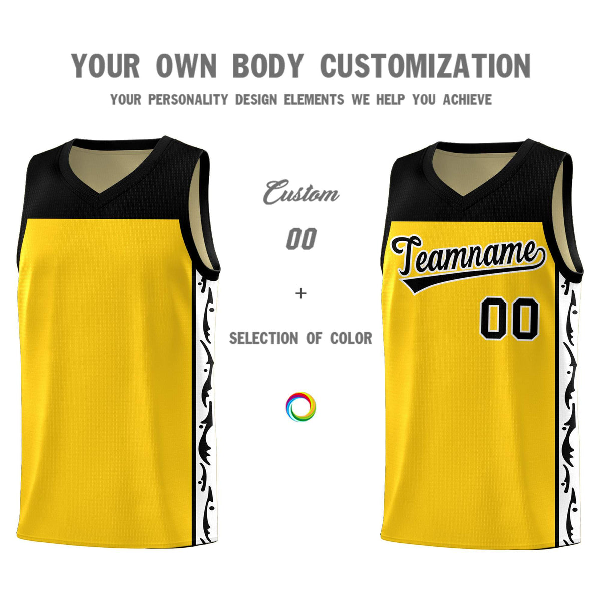 Custom Gold Side Pattern Sports Uniform Basketball Jersey|KXKSHOP
