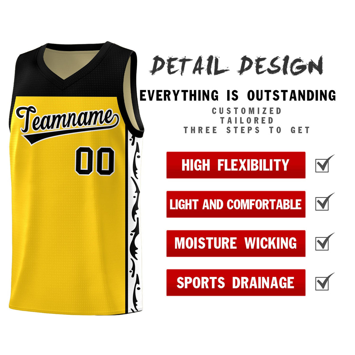 Custom Gold Side Pattern Sports Uniform Basketball Jersey|KXKSHOP