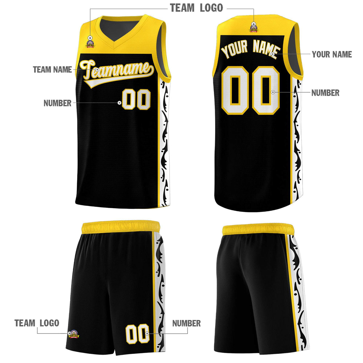 Custom Black Side Pattern Sports Uniform Basketball Jersey|KXKSHOP