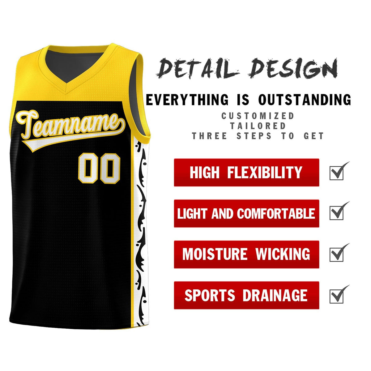 Custom Black Side Pattern Sports Uniform Basketball Jersey|KXKSHOP