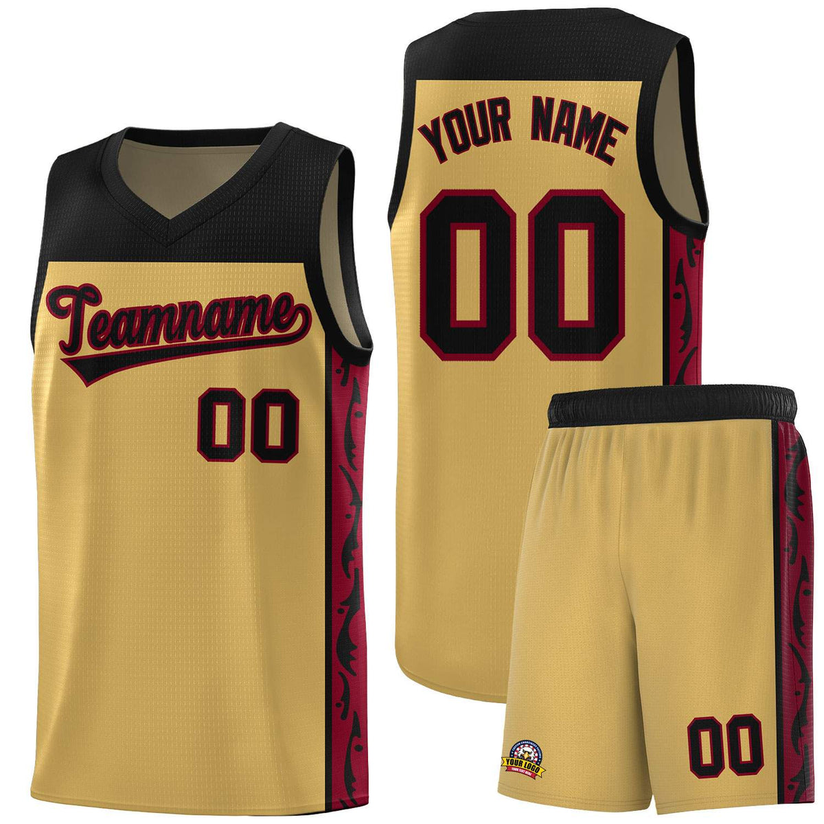 Custom Old Gold Side Pattern Sports Uniform Basketball Jersey|KXKSHOP