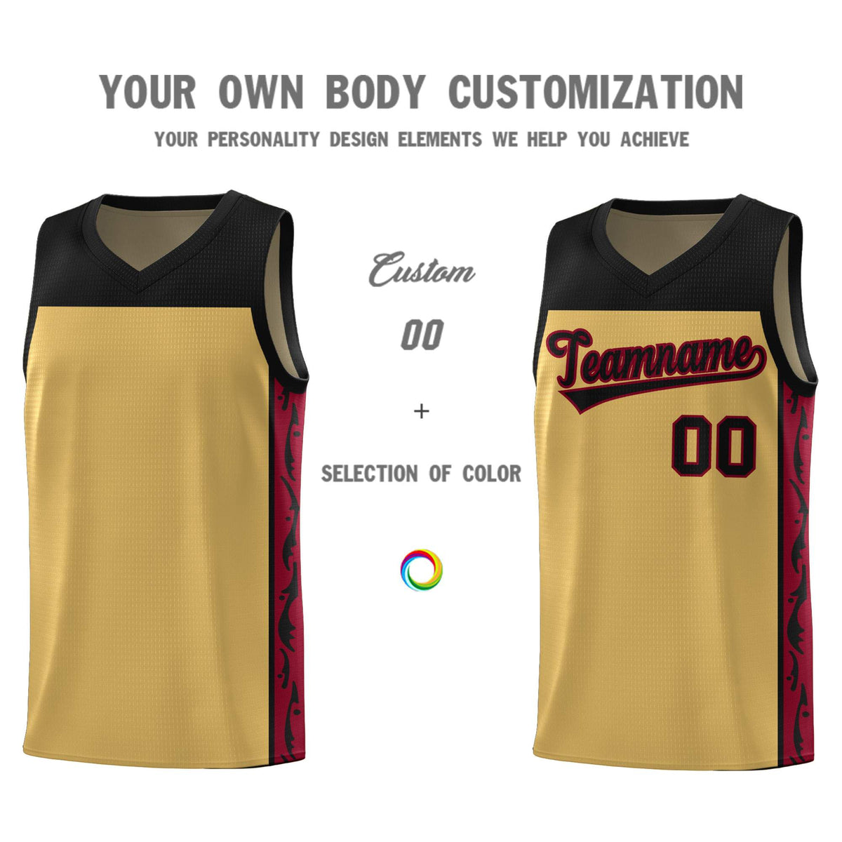 Custom Old Gold Side Pattern Sports Uniform Basketball Jersey|KXKSHOP