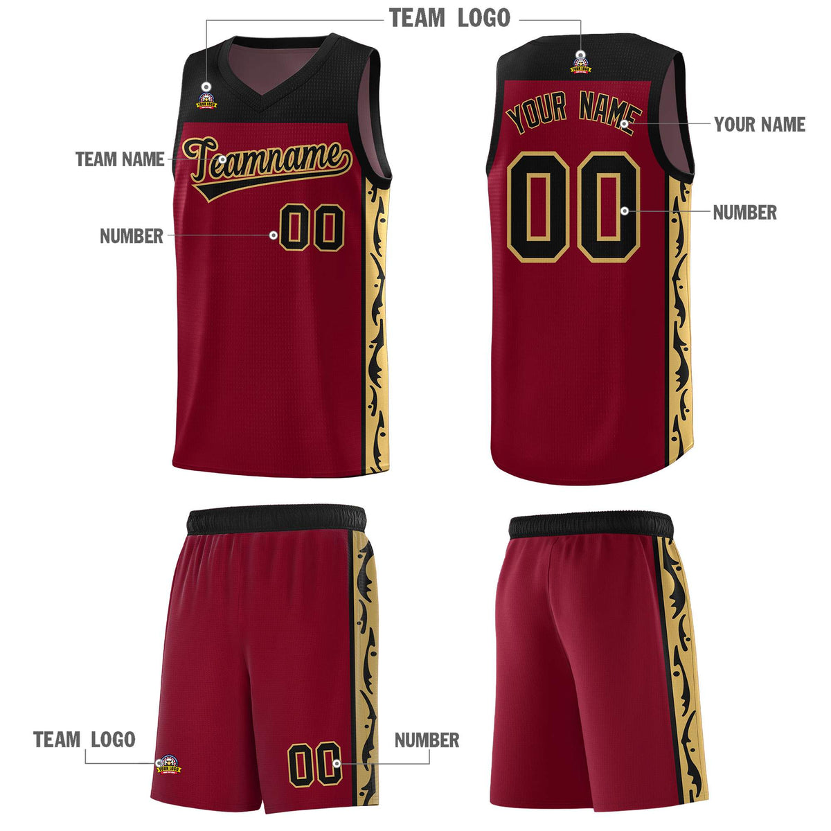 Custom Crimson Side Pattern Sports Uniform Basketball Jersey|KXKSHOP