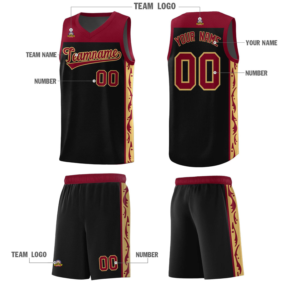 Custom Black Side Pattern Sports Uniform Basketball Jersey|KXKSHOP