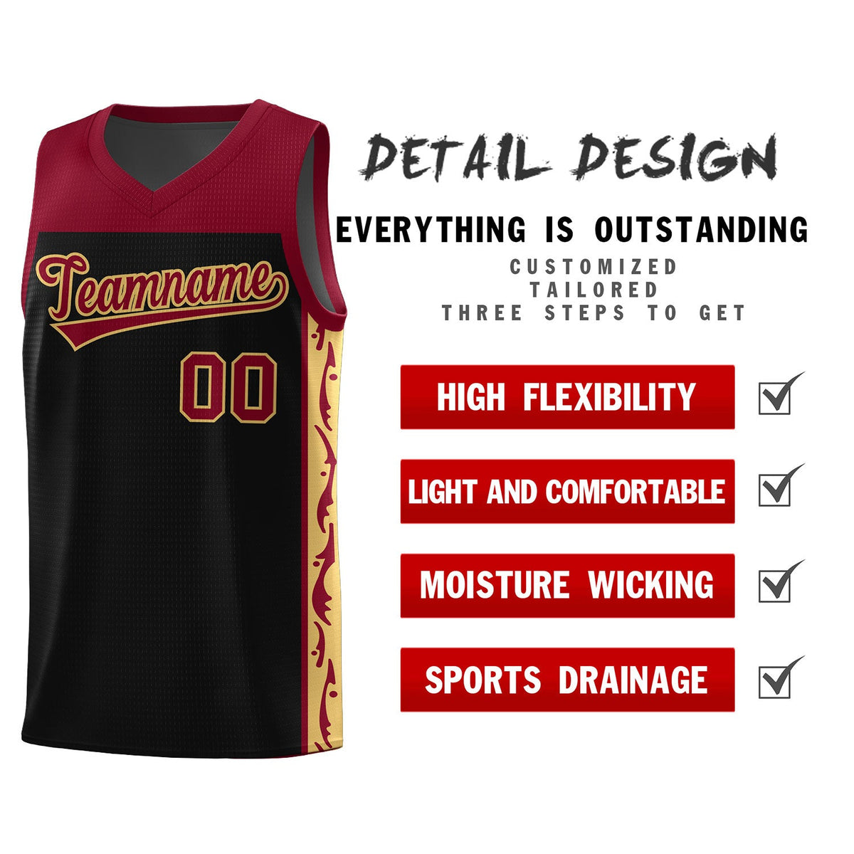 Custom Black Side Pattern Sports Uniform Basketball Jersey|KXKSHOP