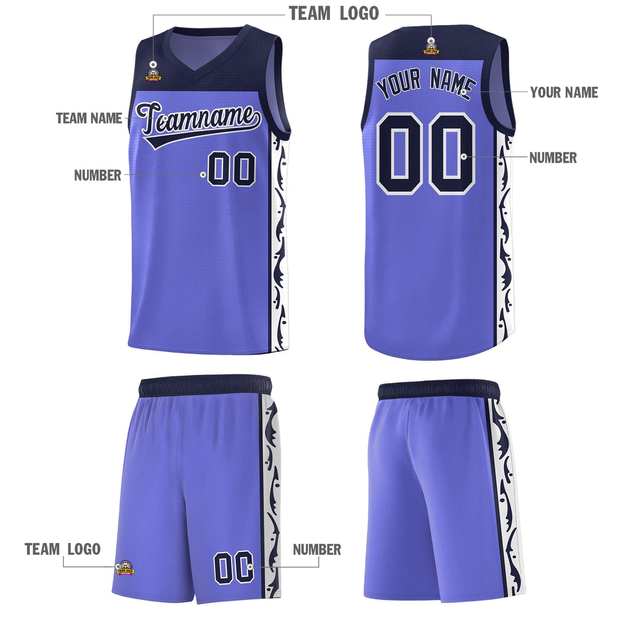 Custom Purple Side Pattern Sports Uniform Basketball Jersey|KXKSHOP