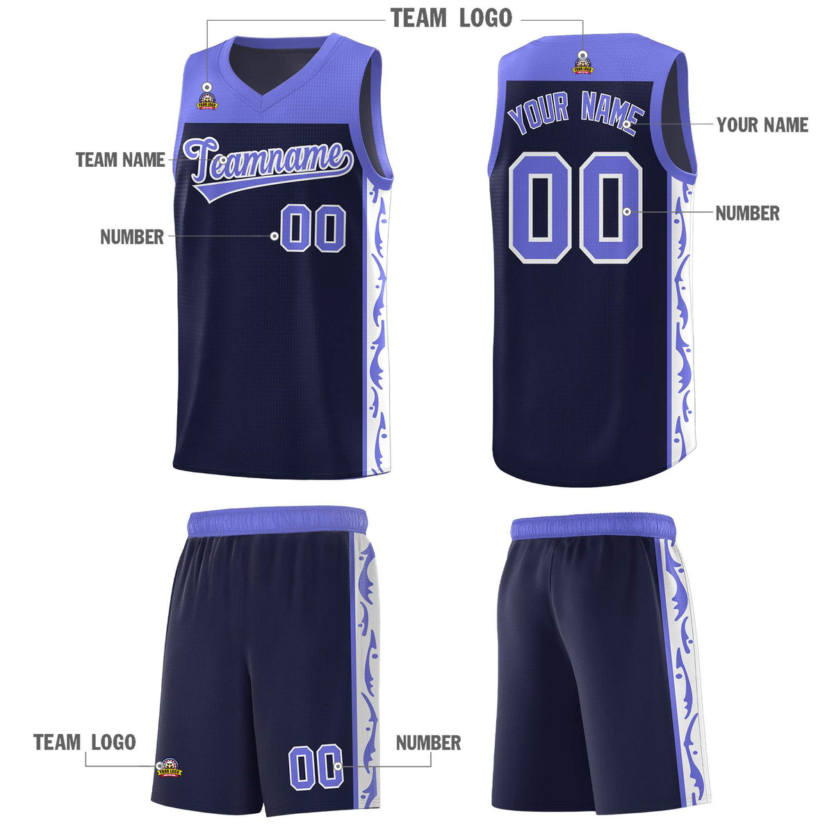 Custom Navy Side Pattern Sports Uniform Basketball Jersey|KXKSHOP