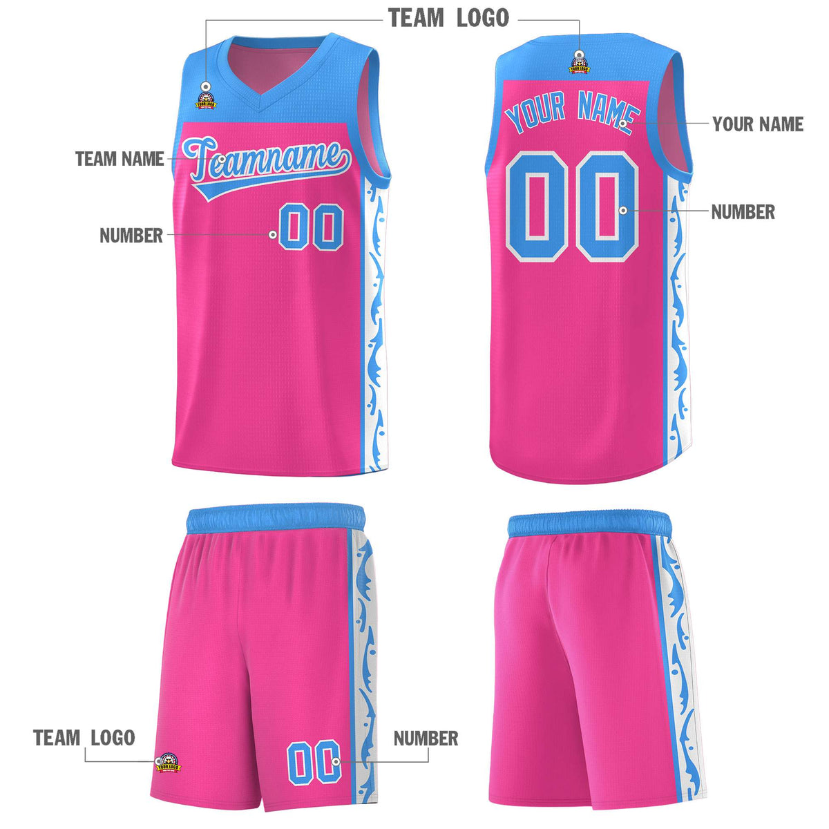 Custom Pink Side Pattern Sports Uniform Basketball Jersey|KXKSHOP