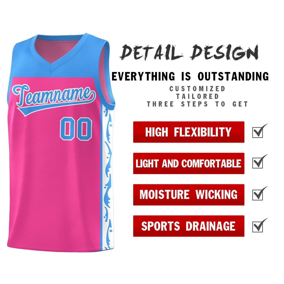 Custom Pink Side Pattern Sports Uniform Basketball Jersey|KXKSHOP
