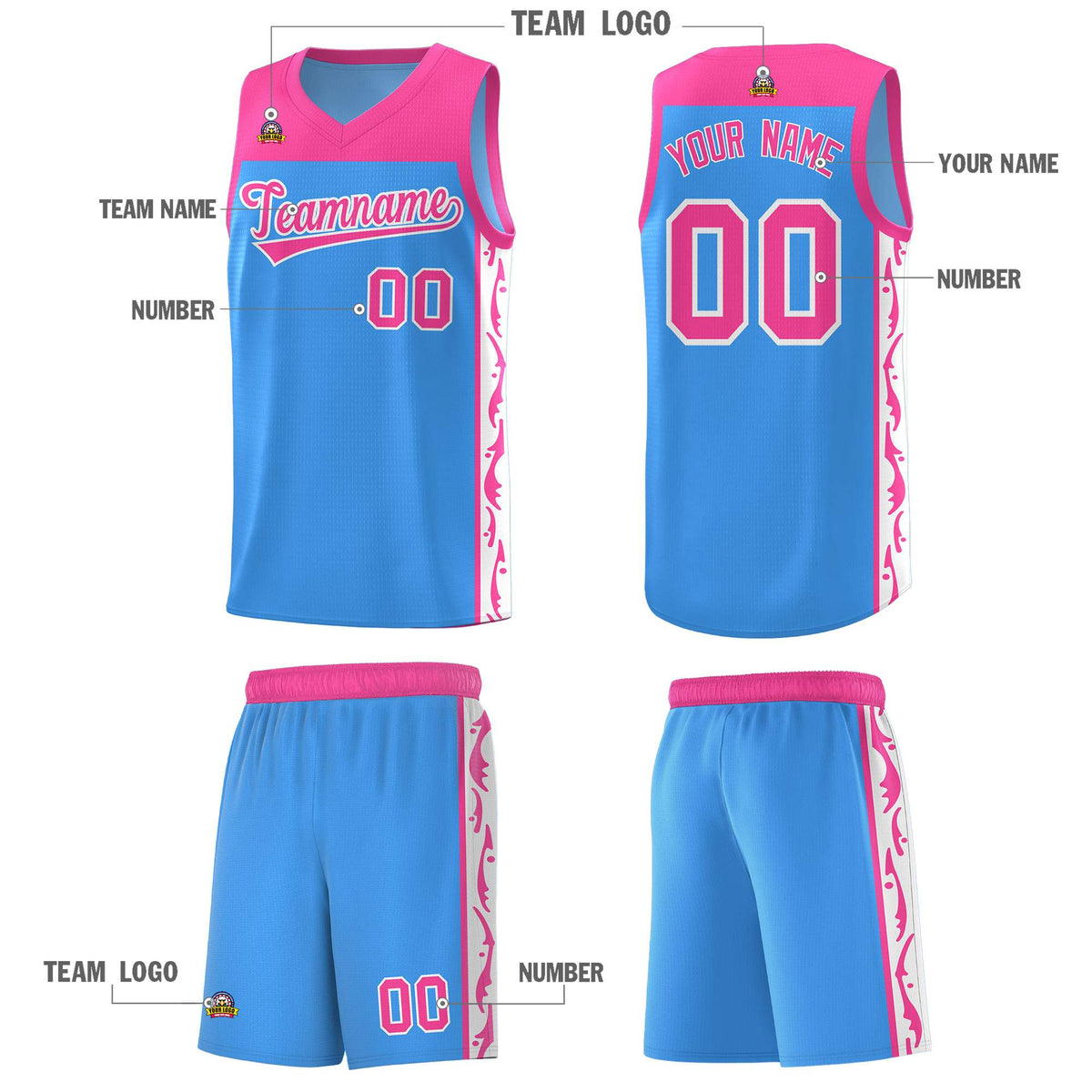 Custom Light Blue Side Pattern Sports Uniform Basketball Jersey|KXKSHOP