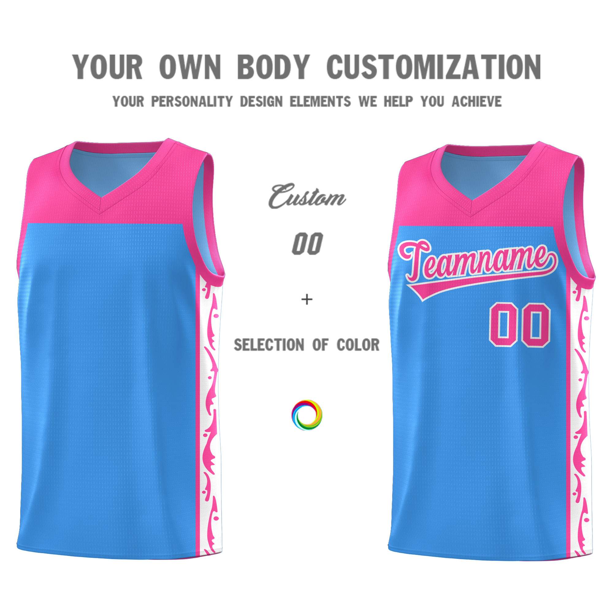 Custom Light Blue Side Pattern Sports Uniform Basketball Jersey|KXKSHOP
