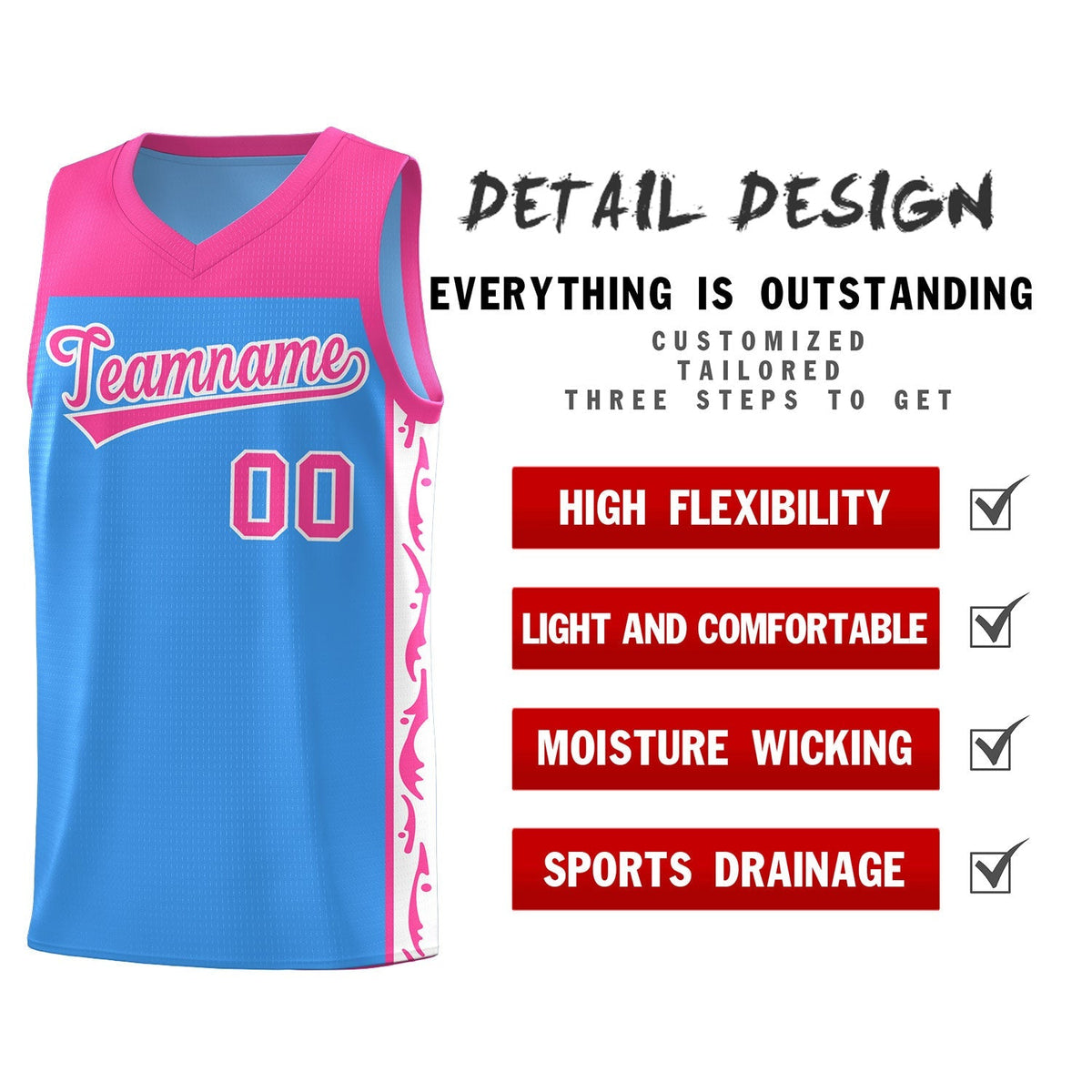 Custom Light Blue Side Pattern Sports Uniform Basketball Jersey|KXKSHOP