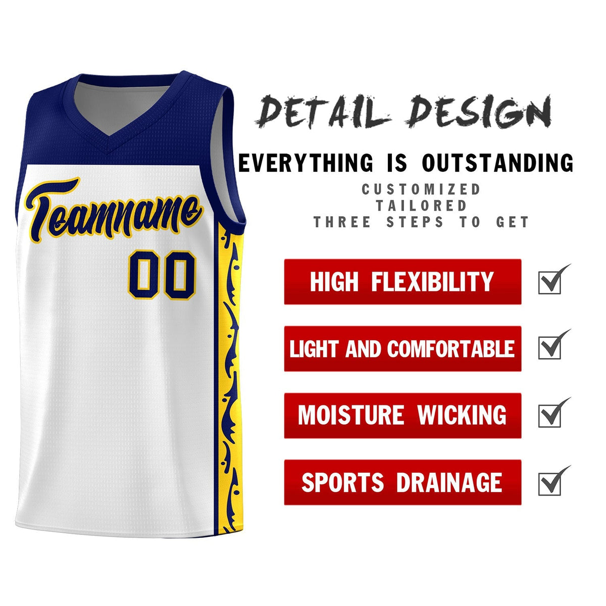 Custom White Side Pattern Sports Uniform Basketball Jersey|KXKSHOP