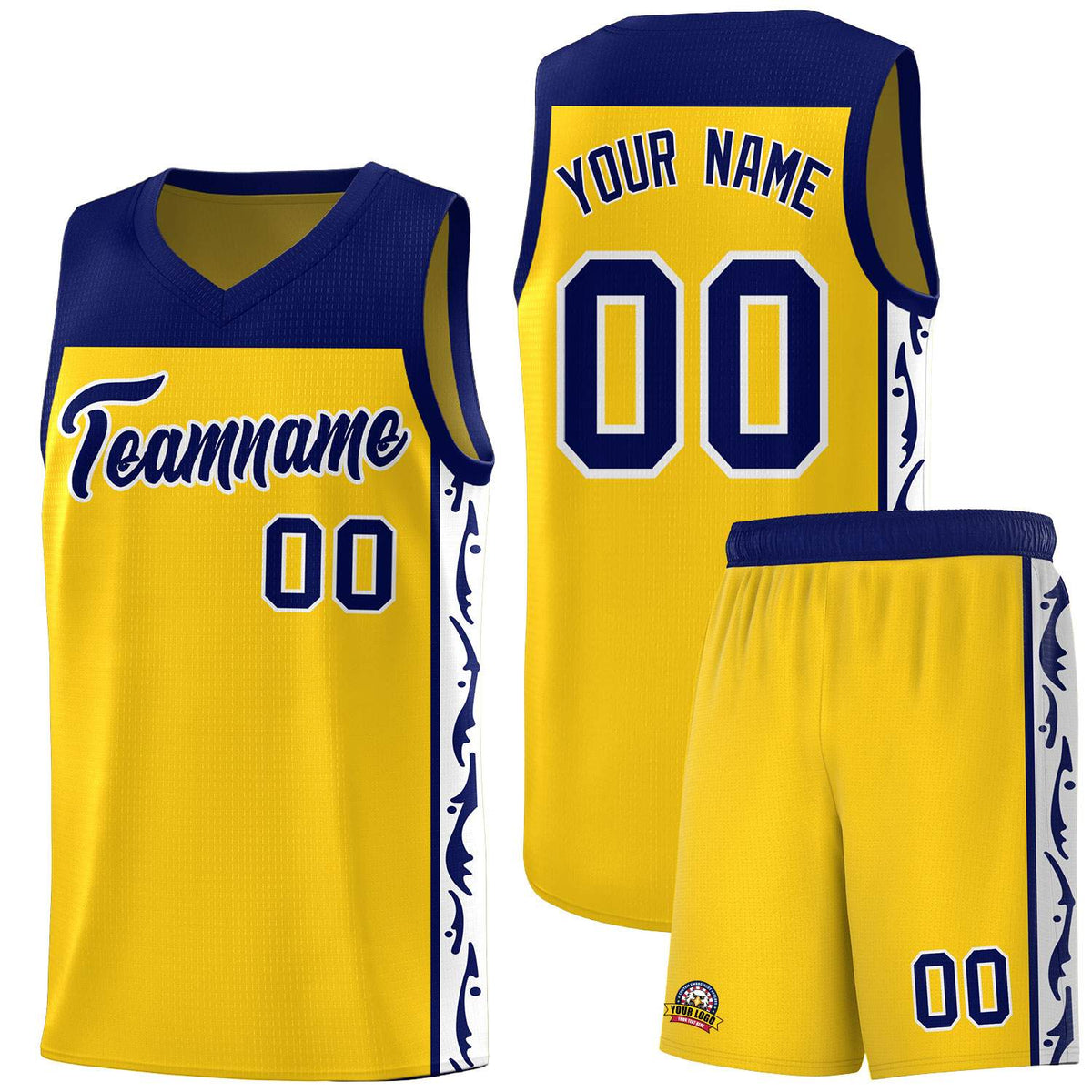Custom Gold Side Pattern Sports Uniform Basketball Jersey|KXKSHOP