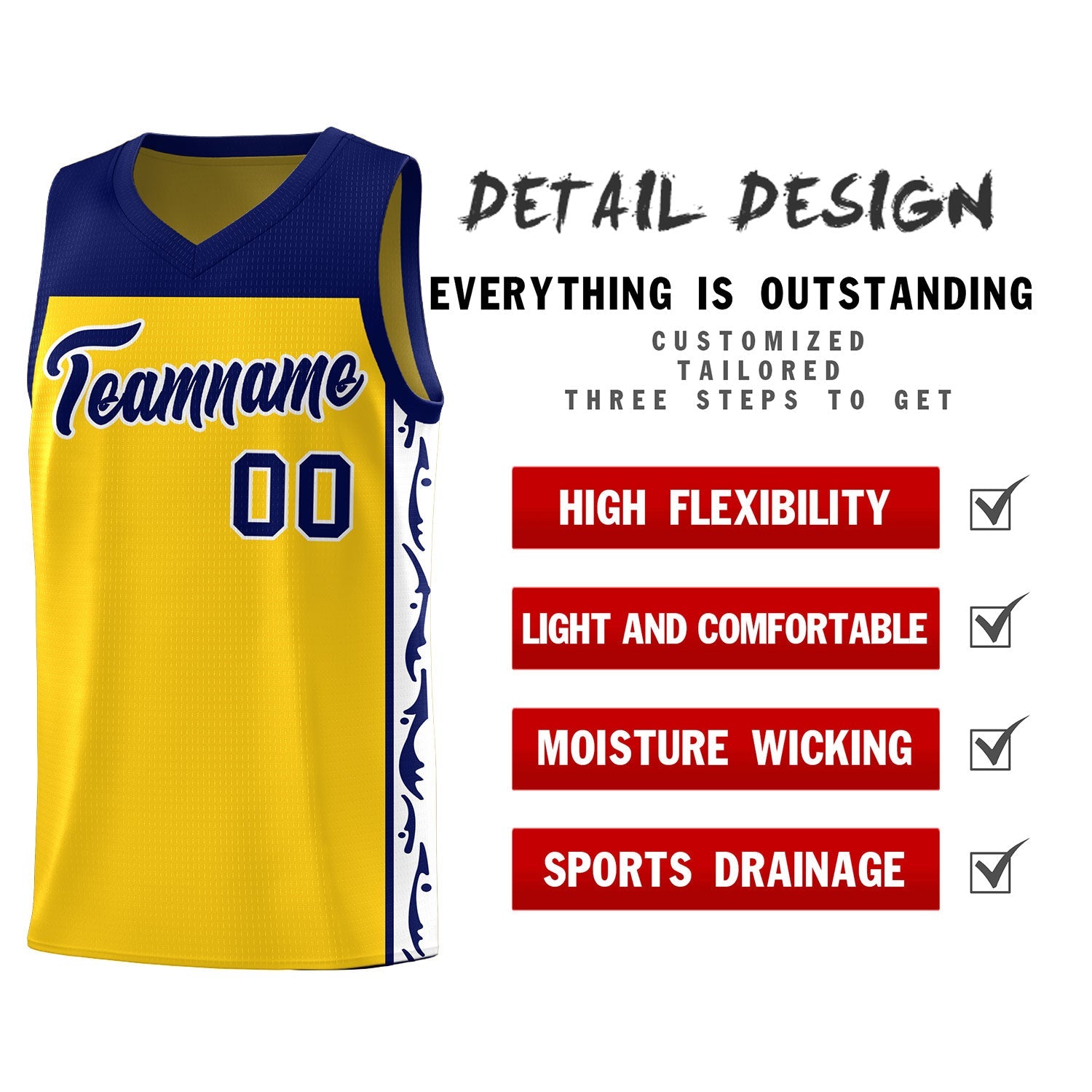Custom Gold Side Pattern Sports Uniform Basketball Jersey|KXKSHOP