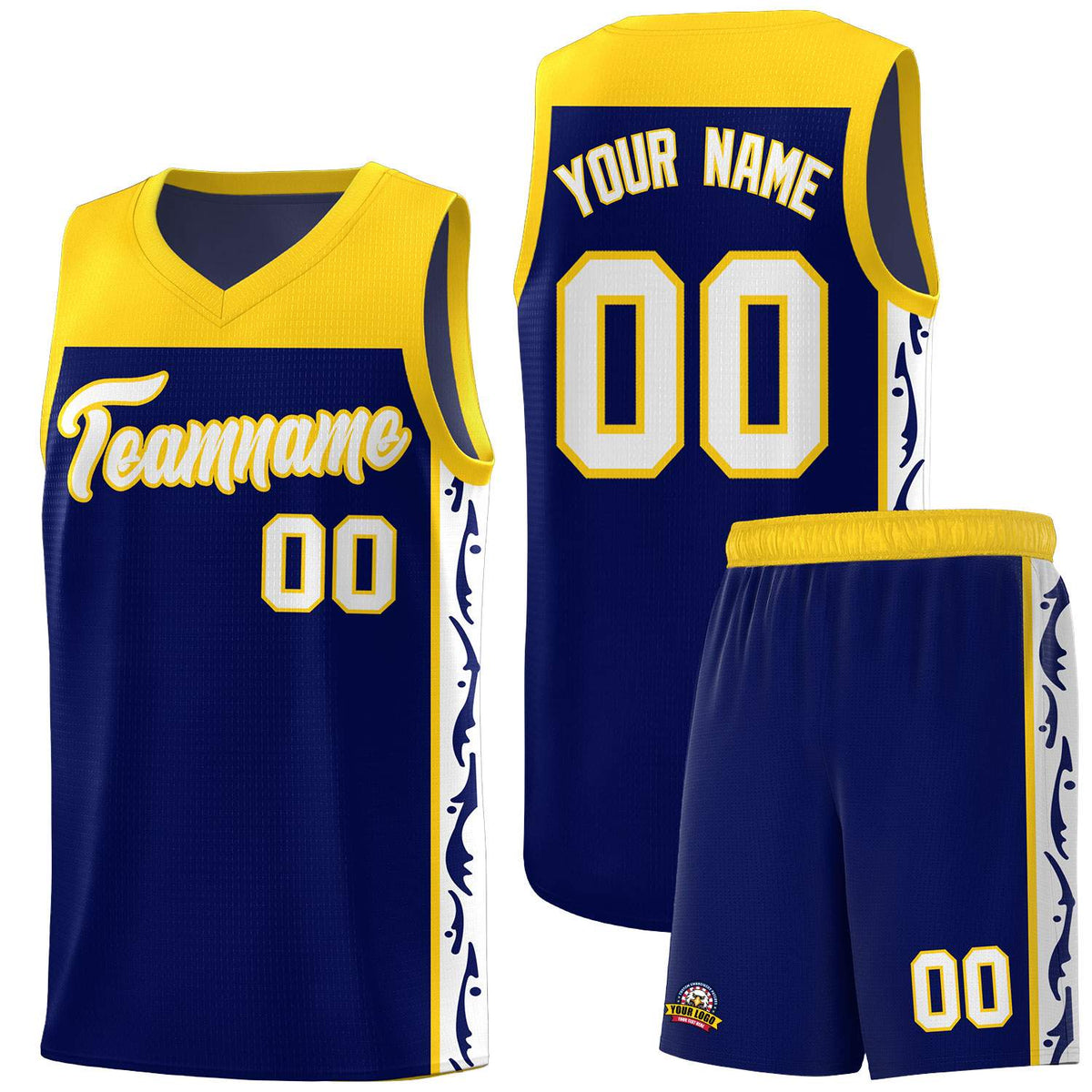 Custom Navy Side Pattern Sports Uniform Basketball Jersey|KXKSHOP