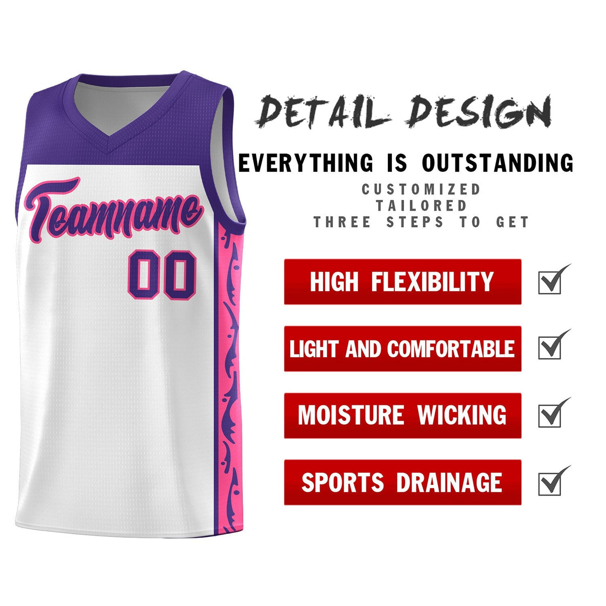 Custom White Side Pattern Sports Uniform Basketball Jersey|KXKSHOP