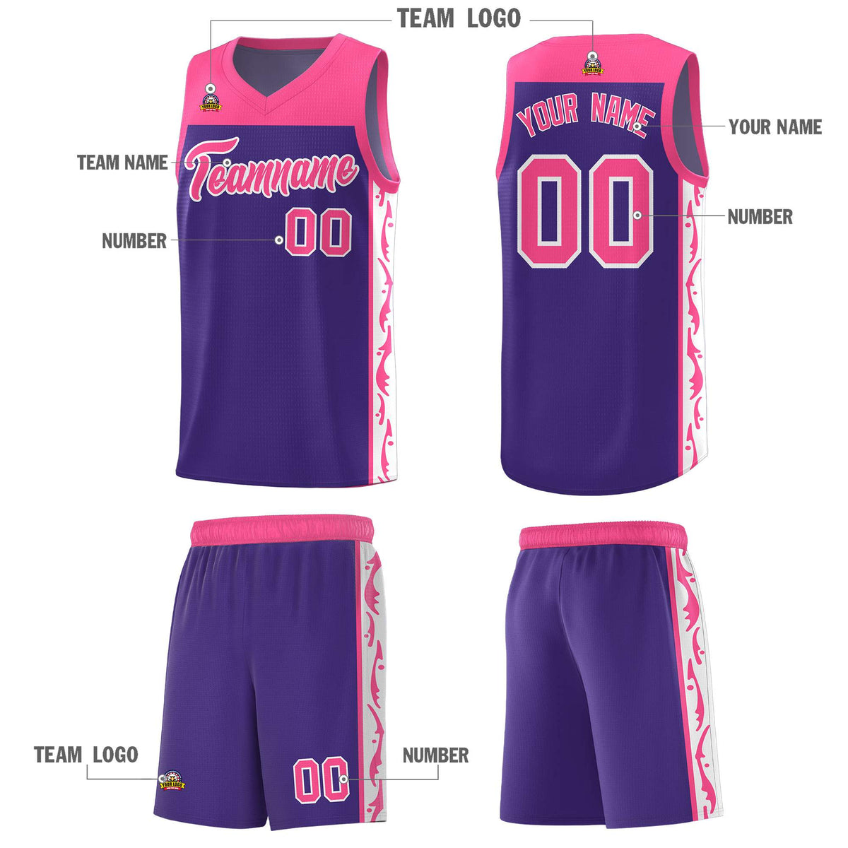 Custom Purple Side Pattern Sports Uniform Basketball Jersey|KXKSHOP