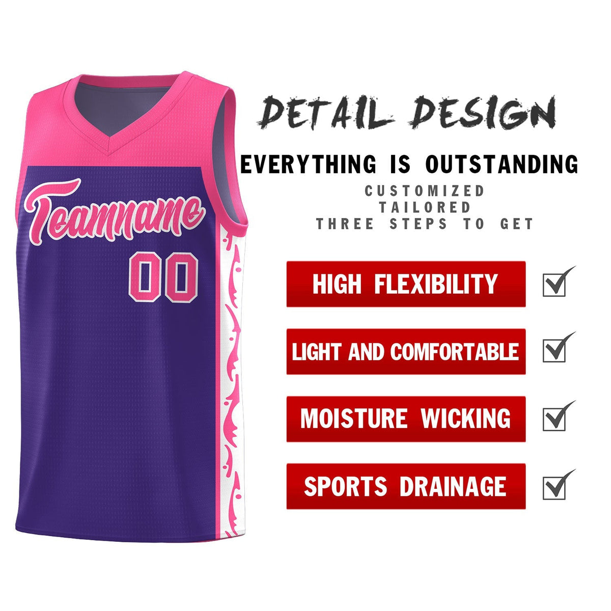 Custom Purple Side Pattern Sports Uniform Basketball Jersey|KXKSHOP