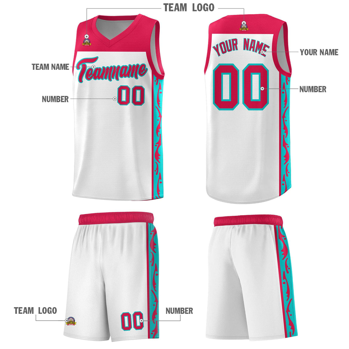 Custom White Side Pattern Sports Uniform Basketball Jersey|KXKSHOP