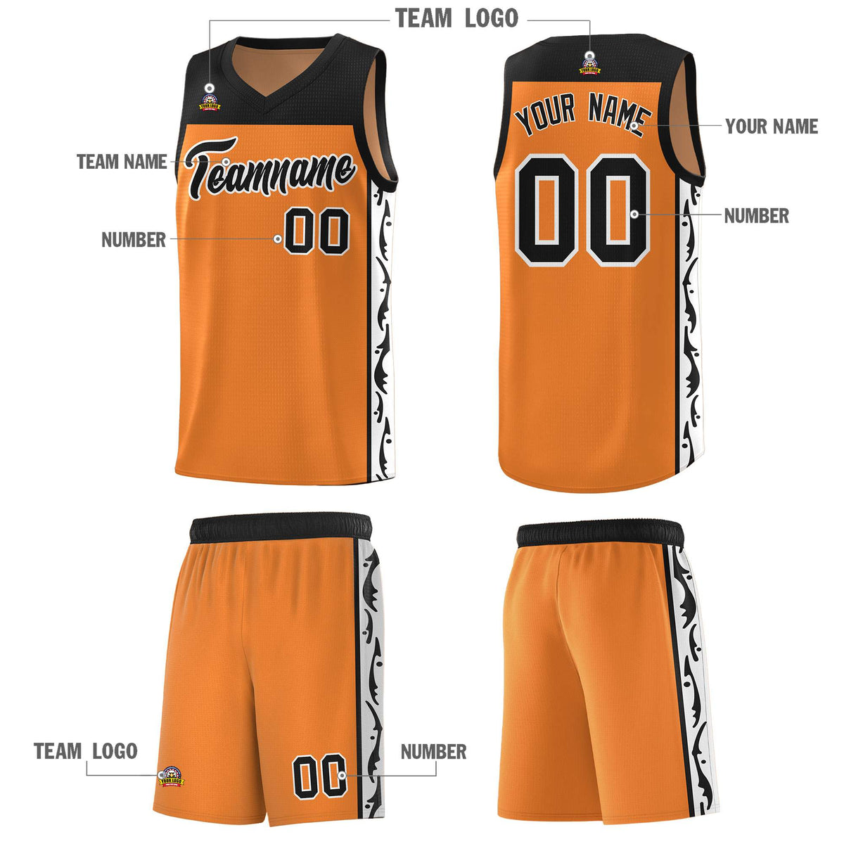 Custom Gold Orange Side Pattern Sports Uniform Basketball Jersey|KXKSHOP