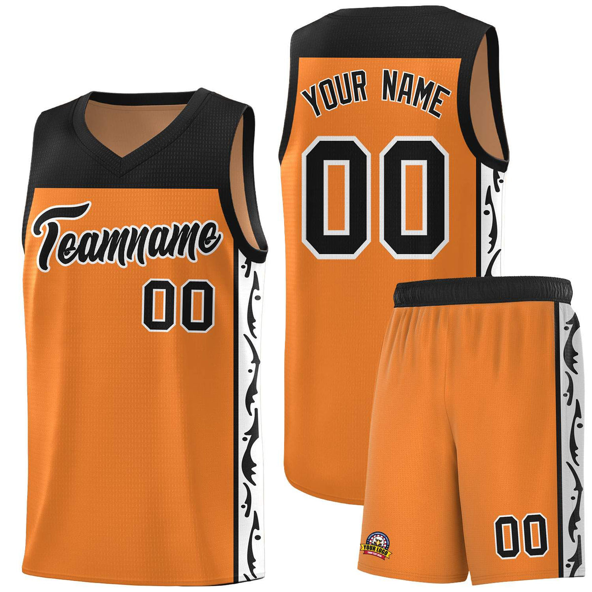 Custom Gold Orange Side Pattern Sports Uniform Basketball Jersey|KXKSHOP
