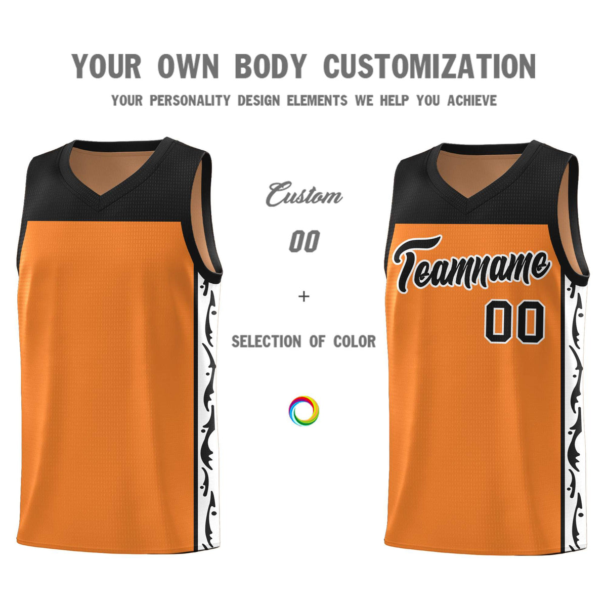 Custom Gold Orange Side Pattern Sports Uniform Basketball Jersey|KXKSHOP