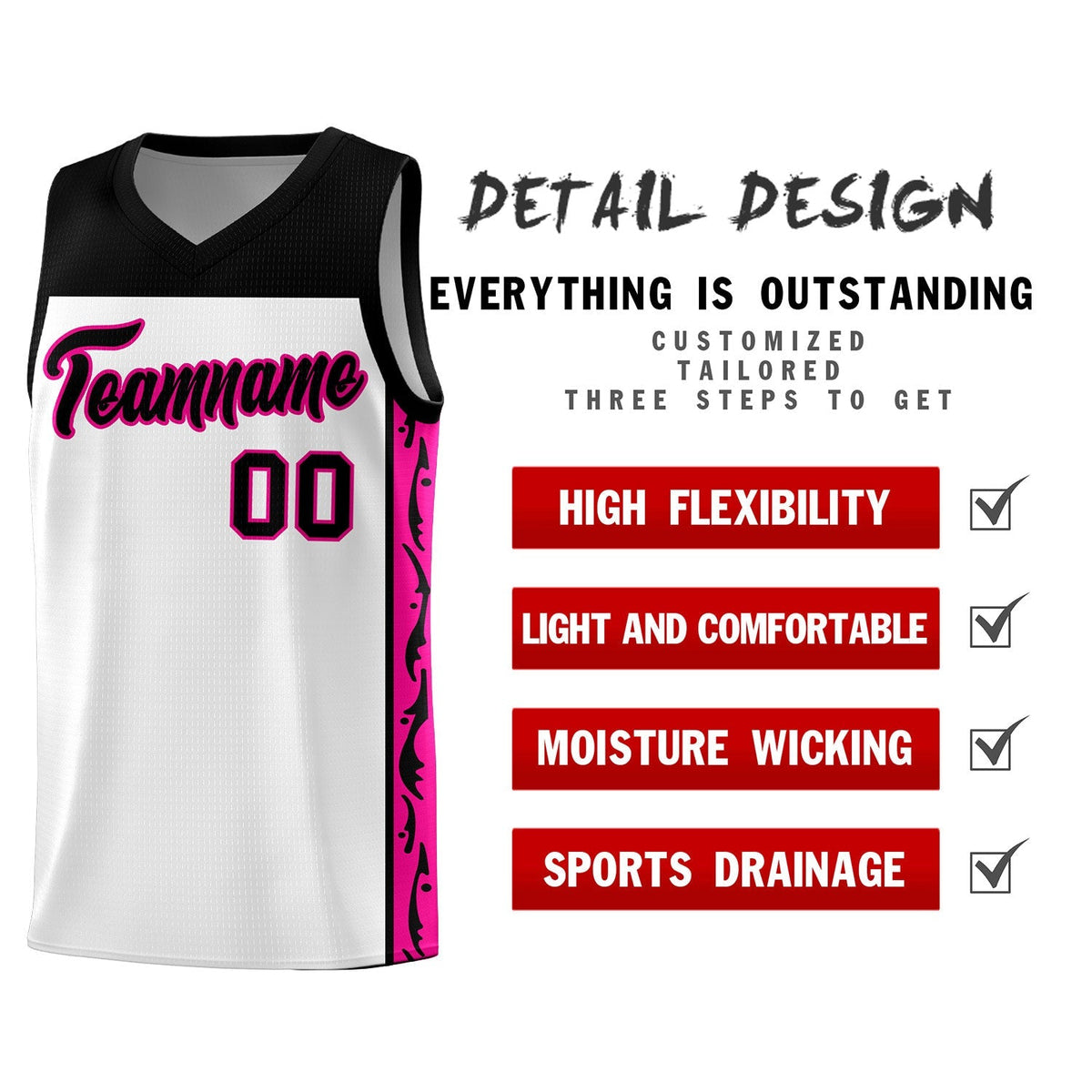 Custom White Side Pattern Sports Uniform Basketball Jersey|KXKSHOP