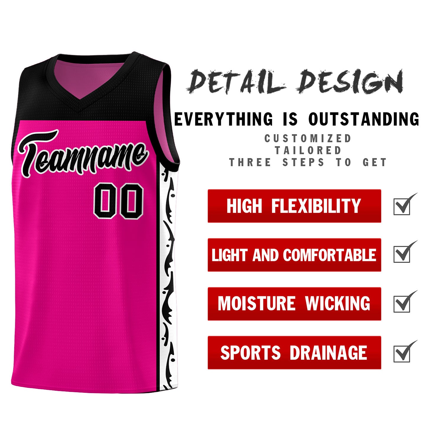 Custom Red Side Pattern Sports Uniform Basketball Jersey|KXKSHOP
