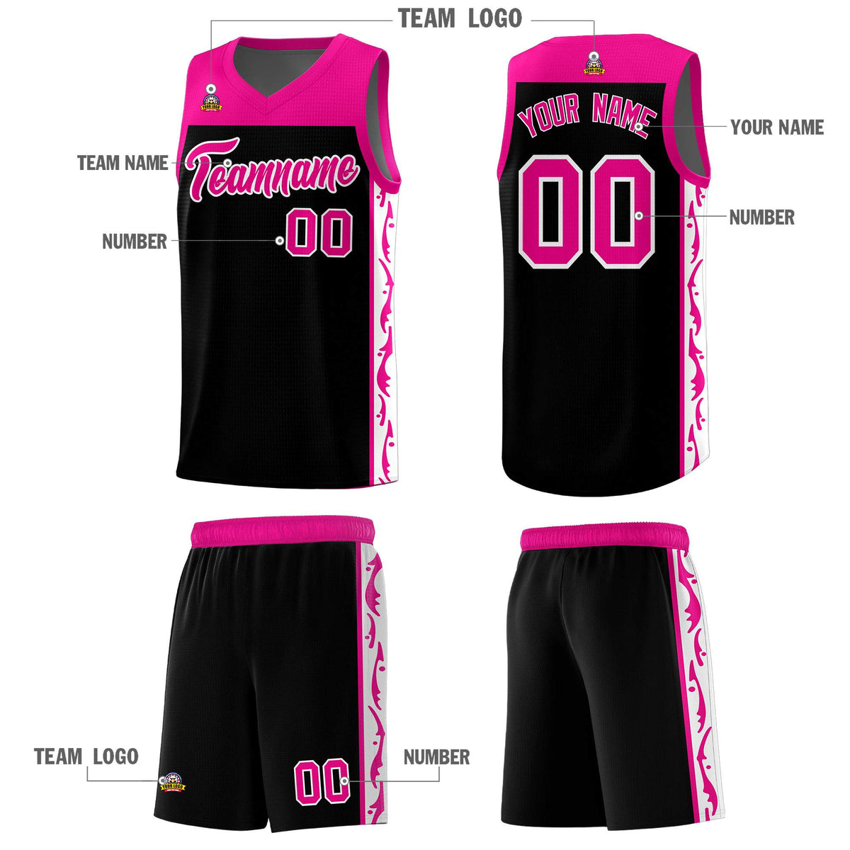 Custom Black Side Pattern Sports Uniform Basketball Jersey|KXKSHOP