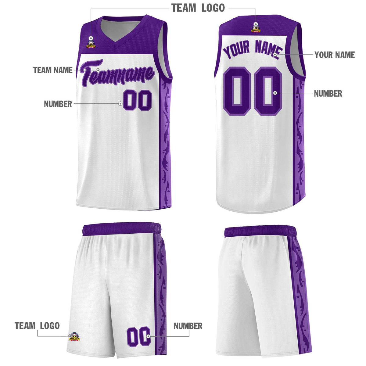 Custom White Side Pattern Sports Uniform Basketball Jersey|KXKSHOP